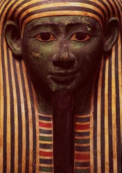 De sarcofaag van Psametik (664-610 v.Chr.) detail van het gezicht, Egyptisch