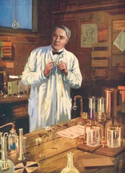 Thomas Edison, Amerikaanse uitvinder, in zijn laboratorium, Menlo Park, New Jersey, VS, 1870s 1920s