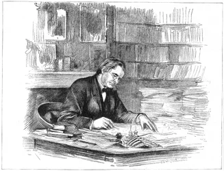 Thomas Henry Huxley, Britse bioloog, aan zijn bureau in 1882