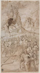 Drie Scènes uit de Passie van Christus (recto) Architectonische Schets (verso), 1500s
