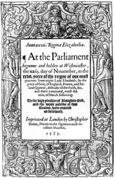 Titelpagina van Acts of Parliament, 1585