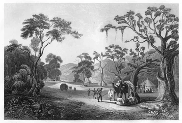 Troepen gelegerd bij de ingang van de Keree Pas, ten noorden van Meerut, India, ca. 1860