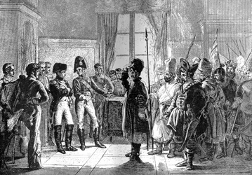 Tsaar Alexander I presenteert Russische troepen aan Napoleon, 8 juli 1807 1882-1884