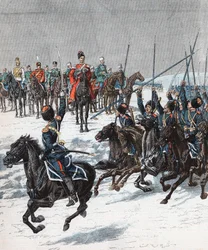 Tsaar Nicolaas II inspecteert Kozakken, Russisch-Japanse Oorlog