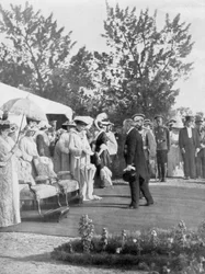Tsaar Nicolaas II met bezoekende Franse President Poincare, Krasnoye Selo, Rusland, 22 juli 1914