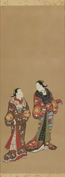 Twee lange vrouwen in donkere gewaden, Edo-periode, 1615-1868