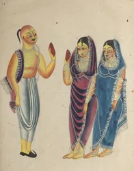 Vaishnava Toegewijde met Twee Vrouwen, 1800s