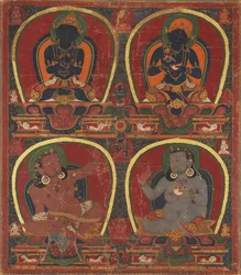 Vajradhara, Nairatmya, en Mahasiddhas Virupa en Kanha, c. 1450