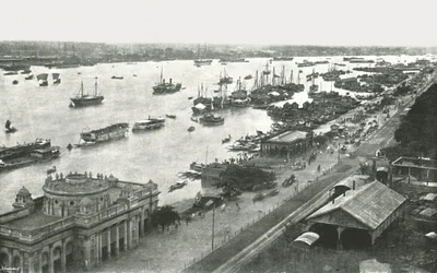 Uitzicht vanaf de Hooghly-brug, Calcutta, India