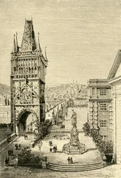 Uitzicht in Praag - De brugtoren, 1890