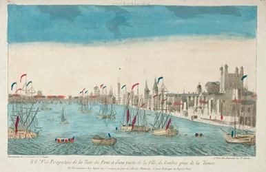 Uitzicht op London Bridge en Tower, 18e eeuw