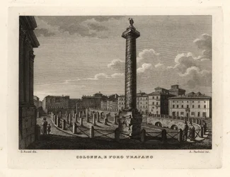 Uitzicht op de Zuil van Trajanus en het Forum van Trajanus, Colonna e Foro Trajano