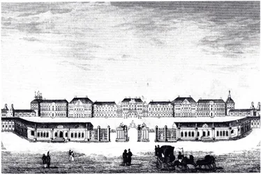 Uitzicht op het Catharinapaleis in Tsarskoye Selo, ca. 1840