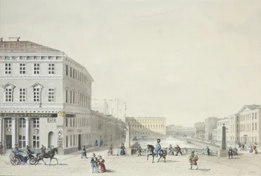 Uitzicht op de Moika-kade vanaf de Politiebrug, 1839