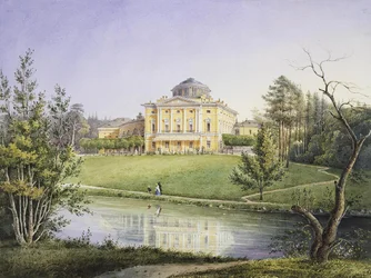 Uitzicht op het Pavlovsk Paleis