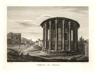 Uitzicht op de Tempel van Vesta, Tempio di Vesta, Rome