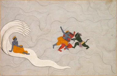 Vishnu vecht tegen Madhu en Kaitabha, uit een Markandeya Purana, ca. 1760