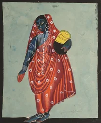 Vishnu in vrouwelijke vorm van Mohini die Amrita draagt voor de goden, 1800s