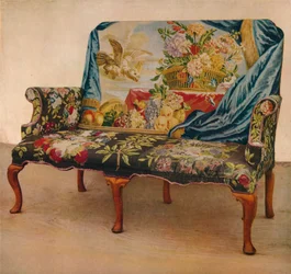 Notenhouten bank met Soho-tapijt, ca. 1730, 1929