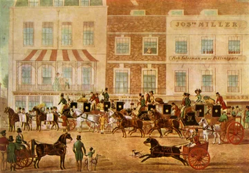 West Country Mails bij het Gloucester Coffee House, Piccadilly, ca. 1830