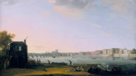 Westminster Bridge en Whitehall vanaf Lambeth, ca. 1775