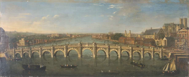 Westminster Bridge vanaf de Rivier, Kijkend naar het Zuiden, ca. 1750