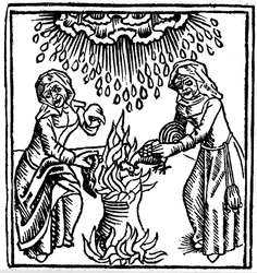 Heksen die een spreuk uitspreken om regen te brengen, 1489