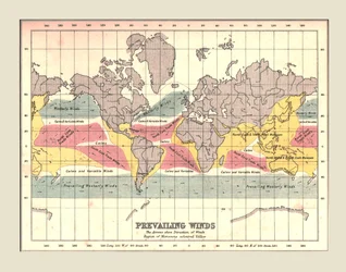 Wereldkaart met heersende winden, 1902