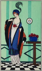 Bontjas met mousseline tuniek uit `Costumes Parisiens door Robert Pichenot, 1913