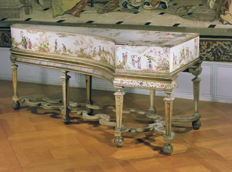 Klavecimbel, Chinoiserie figuren op witte lak achtergrond door de Dagly Werkplaats, mogelijk Gerard Dagly, 1710