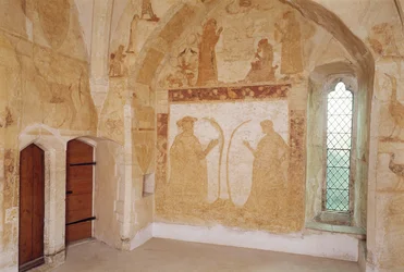 Interieur met muurschilderingen, Longthorpe Tower, Cambridgeshire
