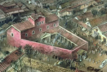 Reconstructie van de 2e eeuwse Driehoekige tempel in Verulamium