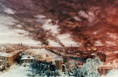 Een Heroïsche Presnya in 1905, een schilderij van Yevgeni Deshalyt dat de opstand van 1905 toont, Museum van de Revolutie, Moskou