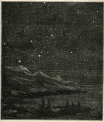 Een sterrennacht perfect om de hemel te observeren. Gravure uit Camille Flammarion