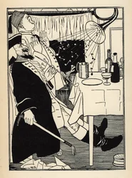 Een bevroren trompet produceert geluiden op zichzelf wanneer het opwarmt, tot vermaak en verbazing van iedereen. Illustratie door William Strang (1859-1921) en JB Clark uit 