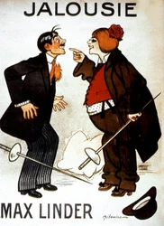 Affiche van de film Jalousie (Max et le mari jaloux) met Max Linder 1914 Stomme film