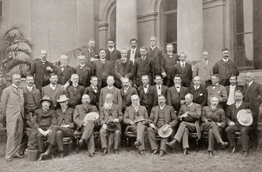 Afrikaanse koloniale leden van de Closer Union Convention van 1908 die voorwaarden bereikten die resulteerden in het Britse Parlement dat de South Africa Act van 1909 aannam.