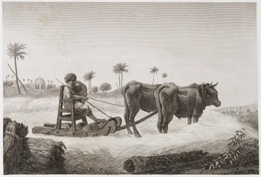 Akkerbouw, Oogsten Dorsmachine, Egypte, ca. 1798