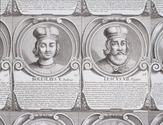 Boleslaw V de Kuise en Leszek II de Zwarte, nr. 27 en 28 uit "Series Chronologica Ducum et Regum Polonorum", gravure