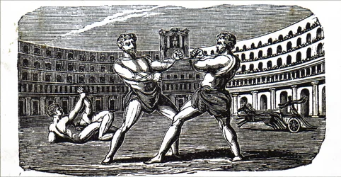 Boksers in het Colosseum in het oude Rome
