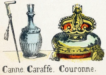 C - Stok Karaf Kroon - Alfabet - Kindervermaak - Beeld van Epinal, populaire serie ca. 1890 (illustratie)