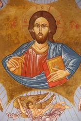 Plafondfresco in de orthodoxe kerk van Pedoulas. Christus pantocrator, 20150510, Pedoulas, Cyprus