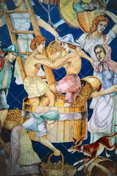 Keramisch tegelpaneel met oogst, Vietri sul Mare, Campania, Italië, (detail)