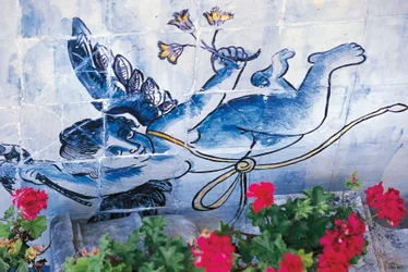 Cherubijn, azulejos tegels, Paleis van de Markiezen van Fronteira, Lissabon, Portugal (detail)