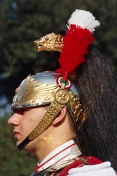 Close-up van een cuirassier met helm