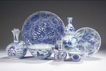 Collectie van blauw en wit porselein