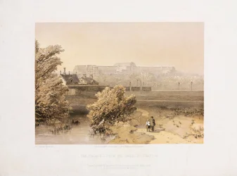 Crystal Palace, na de Grote Tentoonstelling Het Crystal Palace vanaf het station van Anerley, circa 1855