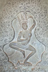 Dansende Apsara reliëf op de buitenste westelijke muur, Angkor Wat, Cambodja