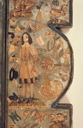 Detail (detail) van strooimarqueterie van spiegel lijst ca. 1670