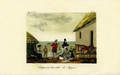 Huishoudelijke bezigheden van de Chamorro-vrouwen van Agana (Hagatna), Guam